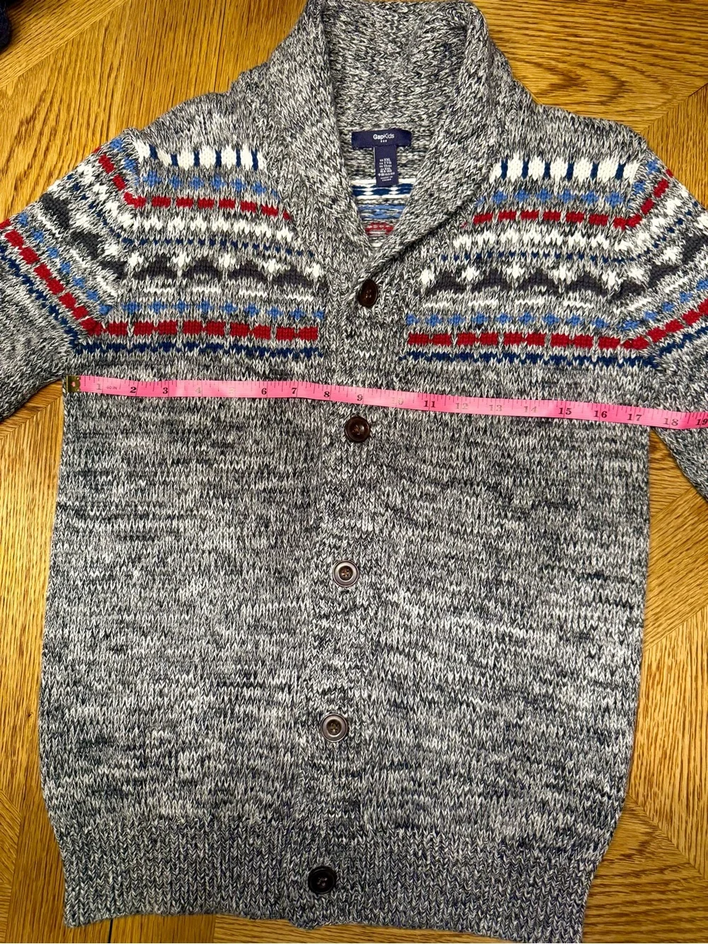 Gap kids Shawl Collar Gray Fair Isle Knit Cardigan Sweater -
